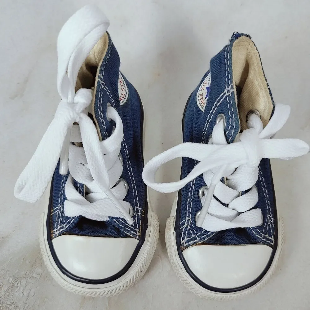 Converse Baby Infant Chuck Taylor All Star Hi Shoes Navy White, Sz 2